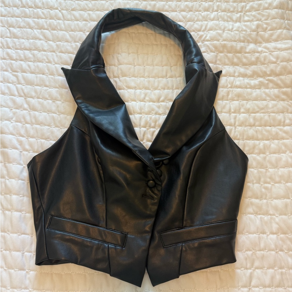 Superdown Black Faux Leather Vest
